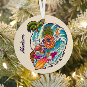 Individuelle Name Surfen Ananas Ornament Aus Metall