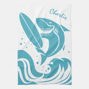 Individuelle Name Surfer Shark Küchentuch