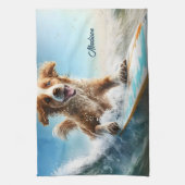 Individuelle Name Surfhund Geschirrtuch (Vertikal)
