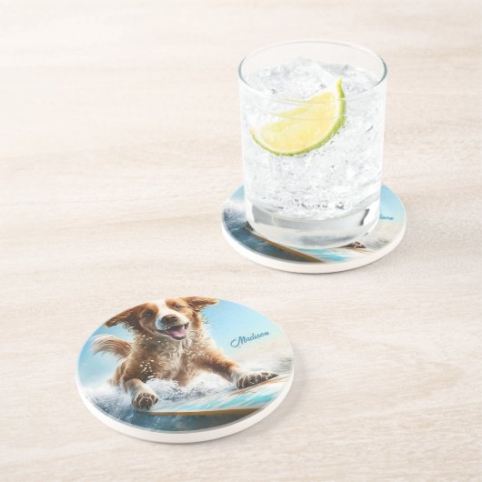 Individuelle Name Surfhund Getränkeuntersetzer (Seite)