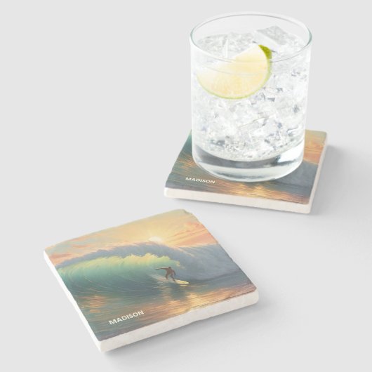 Individuelle Name Surfing Steinuntersetzer (Seitenansicht)