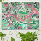 Individuelle Name Swirl Green Whimsical Abstrakt Geschirrtuch (Gefaltet)
