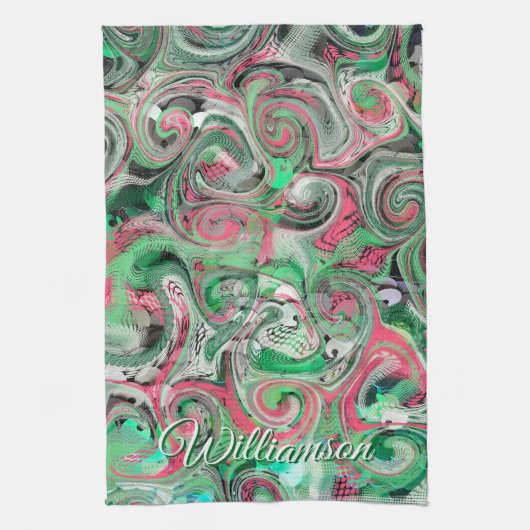 Individuelle Name Swirl Green Whimsical Abstrakt Geschirrtuch (Vertikal)