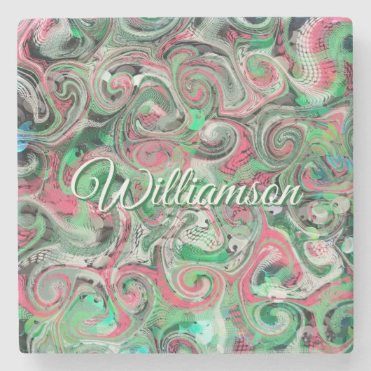 Individuelle Name Swirl Whimsical Abstrakt Green R Steinuntersetzer (Vorderseite)