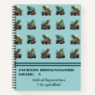 Individuelle Name T-Rex Dinosaur Muster Blau Grün Notizblock