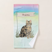 Individuelle Name Tabby Cat Pet Badhandtuch Set (Handtuch)