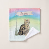 Individuelle Name Tabby Cat Pet Badhandtuch Set (Waschlappen)