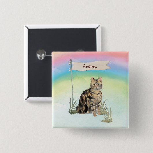 Individuelle Name Tabby Cat Pet Button (Vorne & Hinten)
