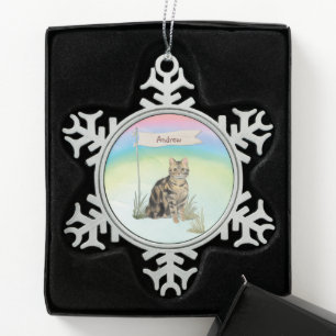 Individuelle Name Tabby Cat Pet Schneeflocken Zinn-Ornament