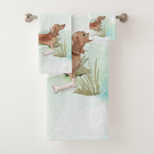 Individuelle Name Tan Dackel Haustier Hund Badhandtuch Set