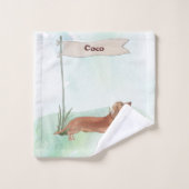 Individuelle Name Tan Dackel Haustier Hund Badhandtuch Set (Waschlappen)