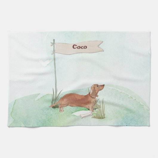 Individuelle Name Tan Dackel Haustier Hund Geschirrtuch (Horizontal)