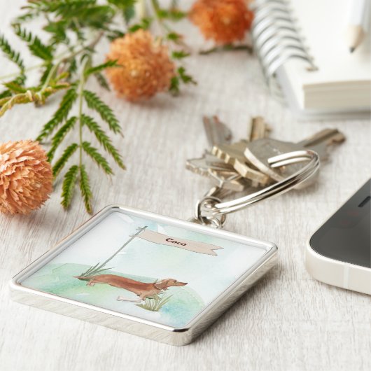 Individuelle Name Tan Dackel Haustier Hund Schlüsselanhänger (Seite)