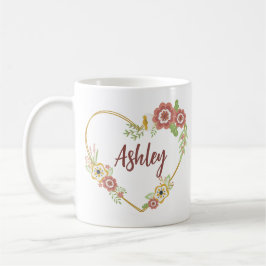 Individuelle Name Tasse, Blumenherz Personalisiert Kaffeetasse