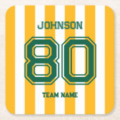 Individuelle Name-Team-Nummer für Gelb und Grün Rechteckiger Pappuntersetzer (Vorderseite)