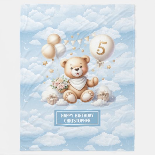 Individuelle Name Teddy Bärendecke zum 5. Geburtst Fleecedecke (Vorderseite)