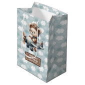 Individuelle Name Teddy Bear Baby Shower Geschenkt Mittlere Geschenktüte (Vorderseite Schrägansicht)