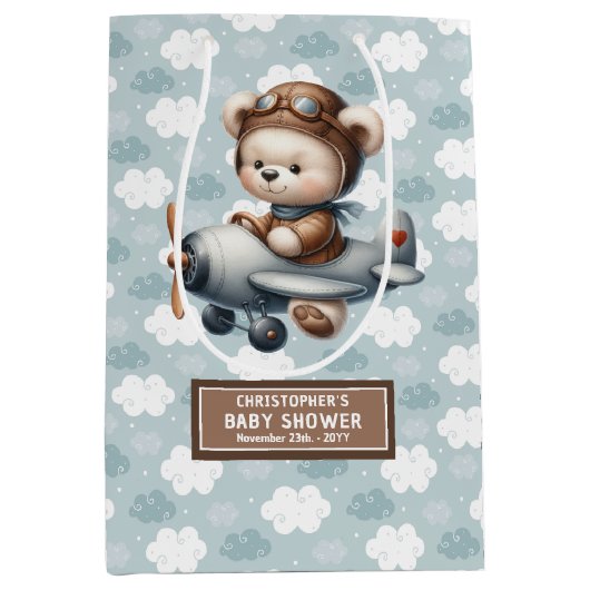 Individuelle Name Teddy Bear Baby Shower Geschenkt Mittlere Geschenktüte (Vorderseite)