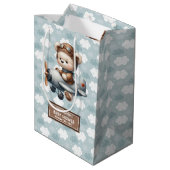 Individuelle Name Teddy Bear Baby Shower Geschenkt Mittlere Geschenktüte (Rückseite Schrägansicht)