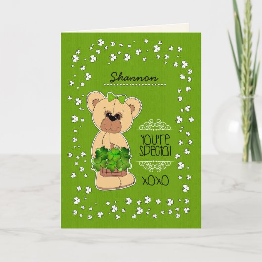 Individuelle Name Teddy Bear St. Patrick's Day Karte (Vorderseite)