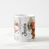 Individuelle Name Teddy Bear und Snowman Verwandlungstasse (Mittel)