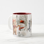 Individuelle Name Teddy Bear und Snowman Zweifarbige Tasse (Vorderseite Links)