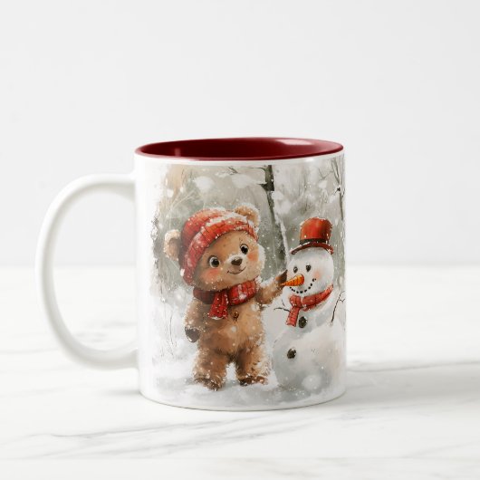 Individuelle Name Teddy Bear und Snowman Zweifarbige Tasse (Links)