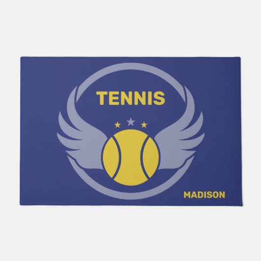 Individuelle Name Tennis Ball mit Flügen Fußmatte (Vorderseite)