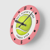 Individuelle Name Tennis Player Ball Pink Green Gi Runde Wanduhr (Winkel)