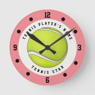 Individuelle Name Tennis Player Ball Pink Green Gi Runde Wanduhr