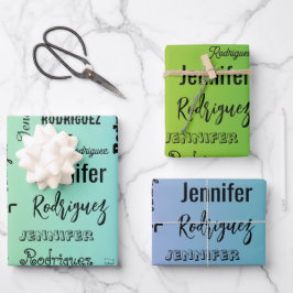 Individuelle Name Text Abstrakt blau grün Geschenkpapier Set