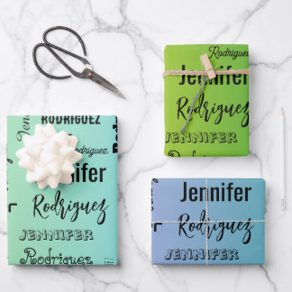 Individuelle Name Text Abstrakt blau grün Geschenkpapier Set