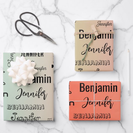 Individuelle Name Text Abstrakt Pastell Orange Gra Geschenkpapier Set (Vorderseite)