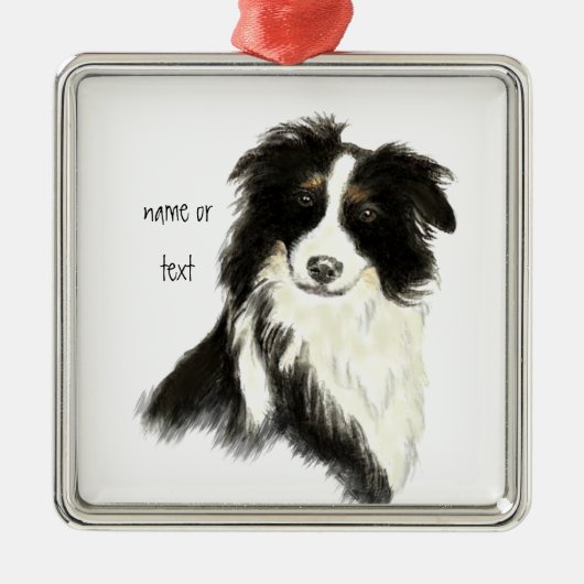 Individuelle Name Text Border Collie Dog Pet Silbernes Ornament (Vorne)