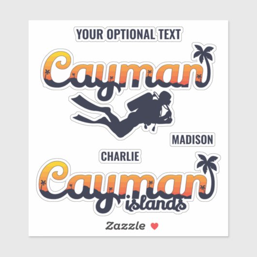 Individuelle Name & Text Cayman Islands Scuba Dive Aufkleber (Blatt)