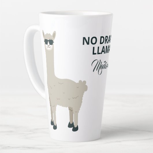 Individuelle Name & Text Cool Llama Latte Tasse (Linke Ecke)