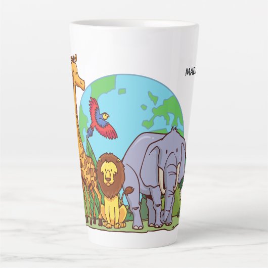 Individuelle Name & Text Earth mit Tieren Milchtasse (Vorderseite)