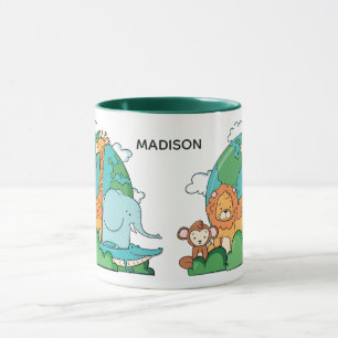 Individuelle Name & Text Earth mit Tieren Tasse