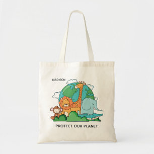 Individuelle Name & Text Earth mit Tieren Tragetasche
