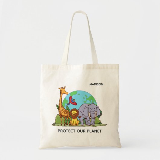 Individuelle Name & Text Earth mit Tieren Tragetasche (Vorne)