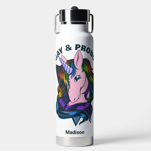 Individuelle Name & Text Gay Unicorn Trinkflasche (Vorderseite)