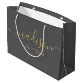 Individuelle Name Text Girly Feminine Gold Script  Große Geschenktüte (Rückseite Schrägansicht)