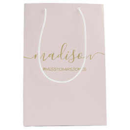Individuelle Name Text Hashtag Gold Script Rosa Mittlere Geschenktüte