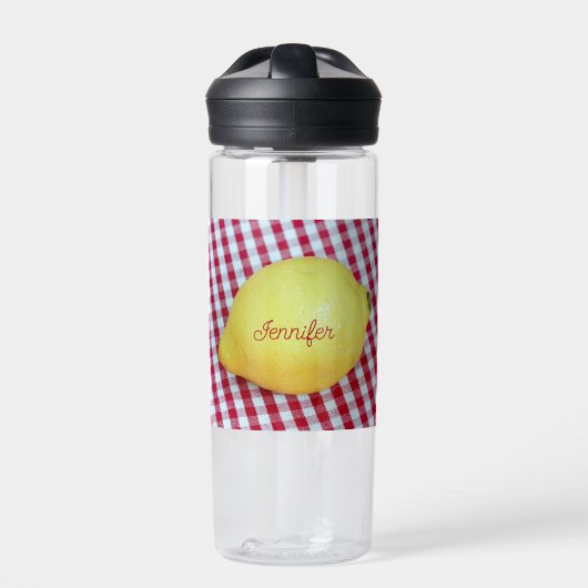 Individuelle Name Text Lemon Picnic Gingham Trinkflasche (Vorderseite)