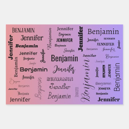 Individuelle Name Text Lila Peach Gradient Geschenkpapier Set (Vorderseite 3)