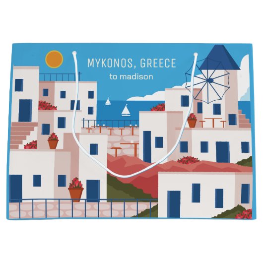 Individuelle Name & Text Mykonos Griechenland Große Geschenktüte (Vorderseite)