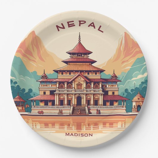Individuelle Name & Text Nepal Pappteller (Vorderseite)