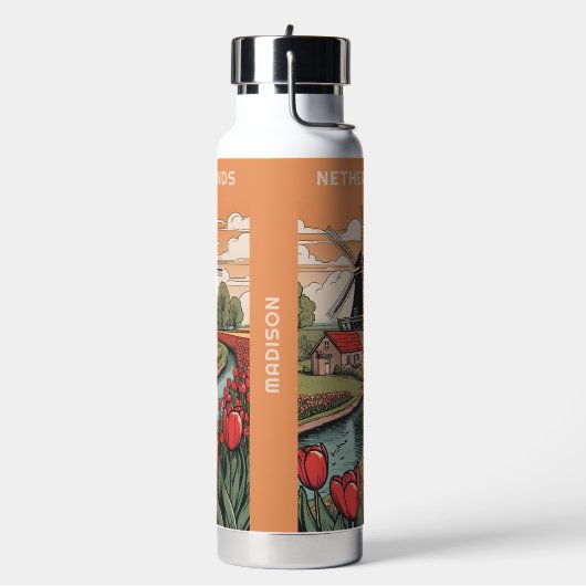 Individuelle Name & Text Niederlande Windmühlen Trinkflasche (Links)