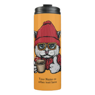Individuelle Name / Text Niedlicher Kaffee Chat Thermosbecher