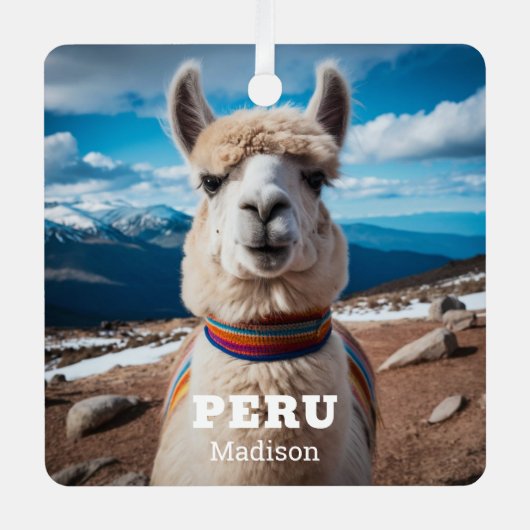 Individuelle Name & Text Peru Llama Ornament Aus Metall (Vorderseite)